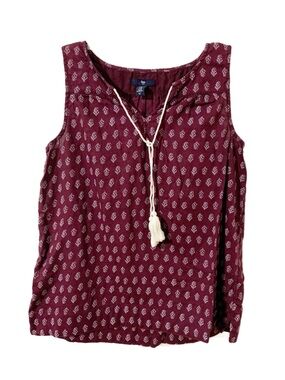 Gap Factory Cotton Boho Floral Print Sleeveless Blouse V-neck Tassel Closure